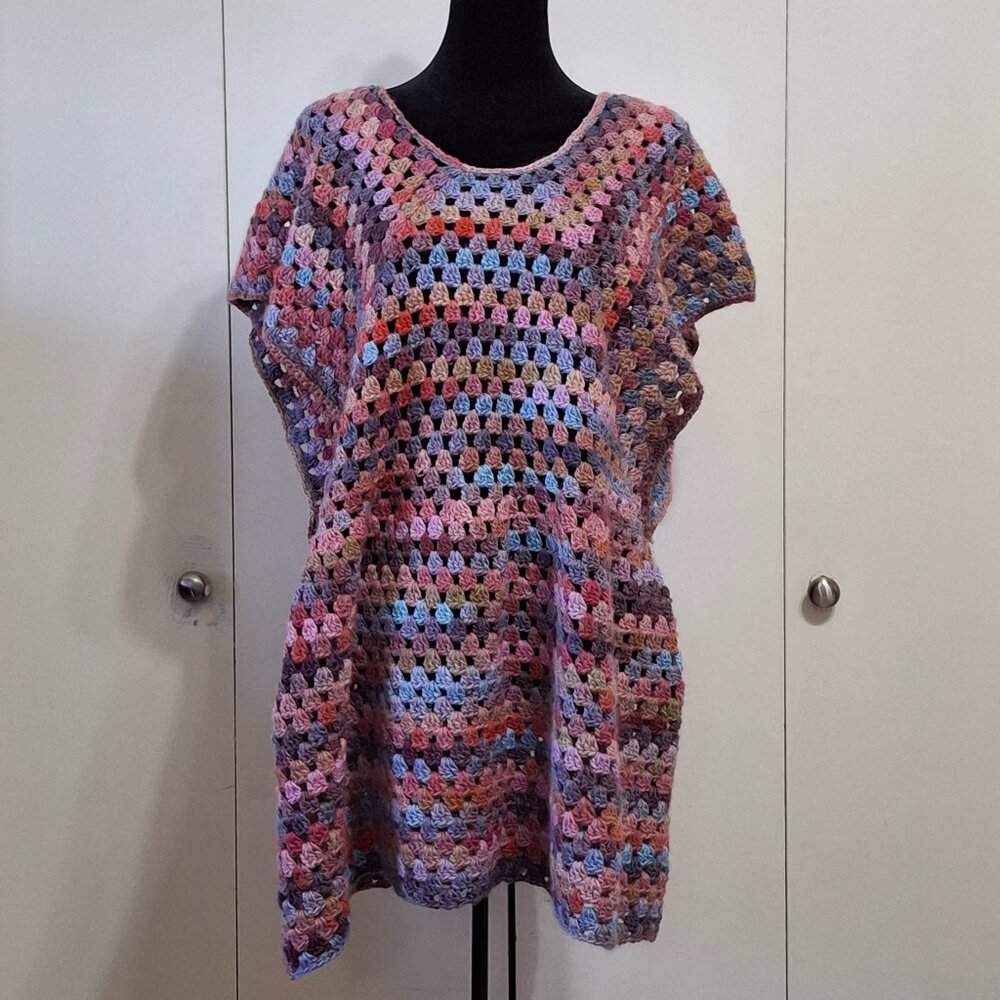 Crochet Afghan Tunic / Poncho-Grannycore, Cozy, Boho, Retro, Lagenlook-One Size